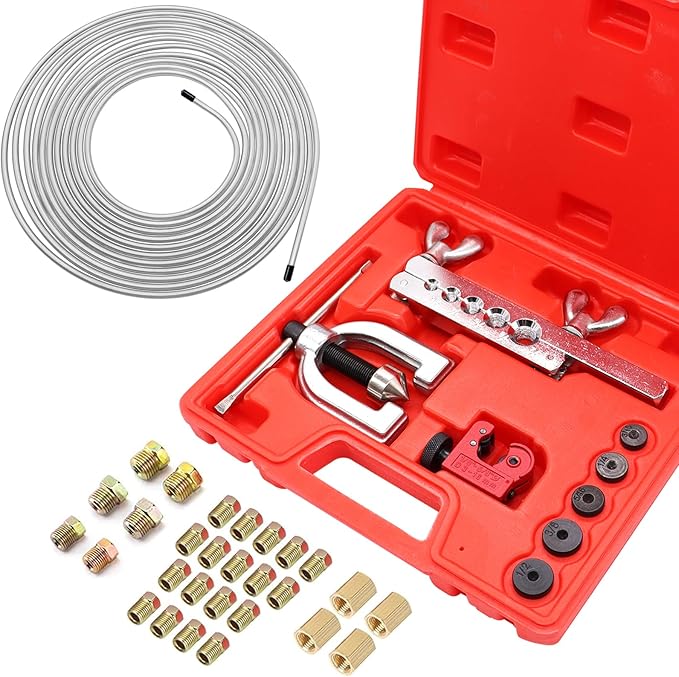 25 ft 3/16inch Zinc Coated Alloy Brake Line Kit(Includes 24 Fittings and 4 Unions) with Double & Single Flaring Tool Kit