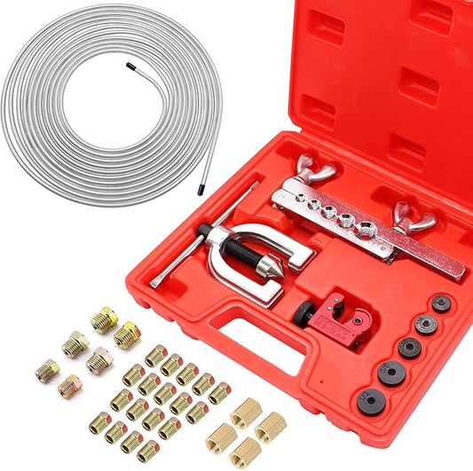 25 ft 3/16inch Zinc Coated Alloy Brake Line Kit(Includes 24 Fittings and 4 Unions) with Double & Single Flaring Tool Kit