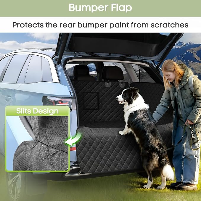 SUV Cargo Liner for Dogs, Waterproof Pet Cargo Cover with Bumper Flap Protector, Scrachproof Non-Slip 600D Oxford Fabric, Machine Washable