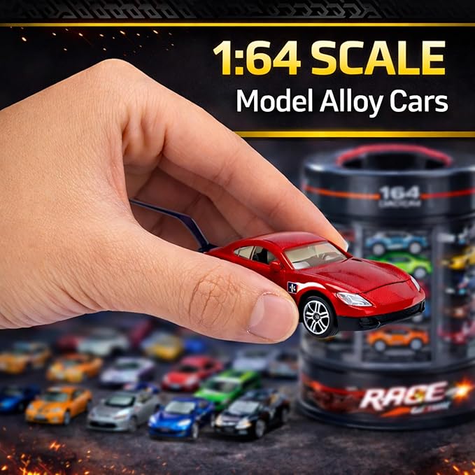 25 Piece Diecast Cars Pack Toy Playset in Storage Carrying Tub - 1:64 Scale Metal Alloy Die-cast Vehicles Collection for Kids
