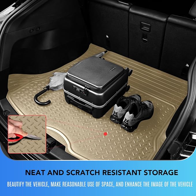 PIC AUTO Heavy Duty Cargo Liner, Trimmable All-Weather Rubber Trunk Mat for Cars, SUVs, Vans & Trucks, Anti-Slip Backing, Durable Protection, Large, Beige