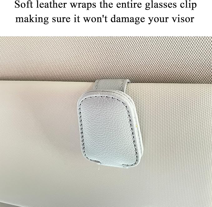 Shering Sunglasses Holders for Car Sun Visor, 2pack Magnetic Leather Glasses Eyeglass Hanger Clip for Car, Ticket Business Card Clip Eyeglasses Mount Car Visor Accessories (Grey)