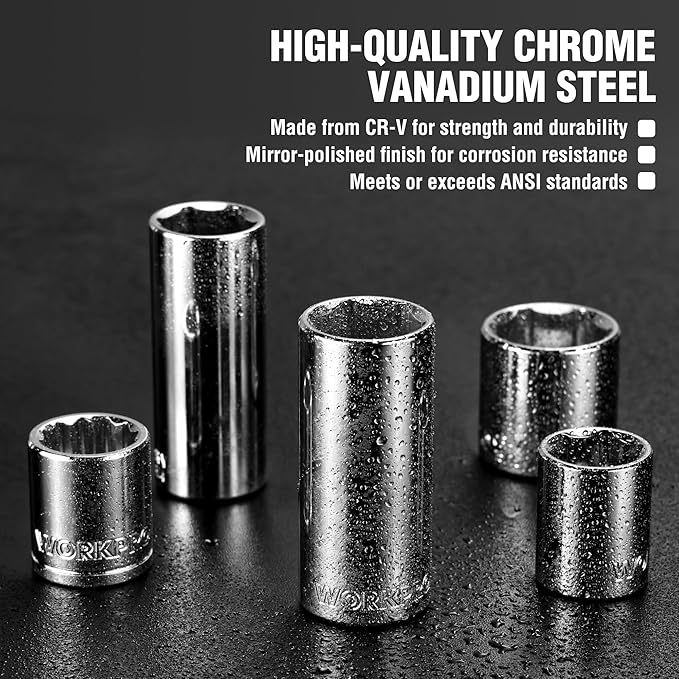 WORKPRO 450-Piece Drive Socket Set 1/2" 1/4" 3/8", CR-V Metric and Imperial with Quick-Release Ratchet Wrench, Spanners, Bits Set, Mechanics Tool for Car Repair