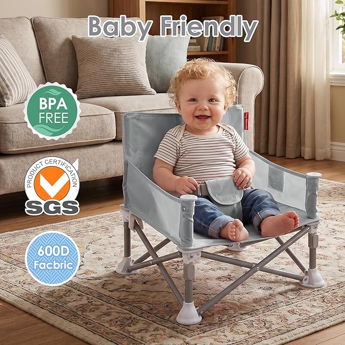 Tiny Marvels Portable Booster Seat, Foldable Baby High Chair with Removable Tray, Safety Harness & Carry Bag – for Toddlers Ages 6M-3Y, Ideal for Dining, Travel, Camping & Family Time