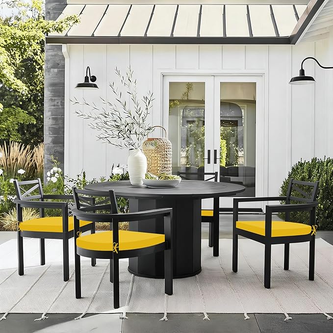 Basic Beyond Outdoor Chair Cushions Set of 4, Outdoor Cushions for Patio Furniture, Water Resistant Patio Chair Cushions with 2 Ties, 17x16x2, Yellow