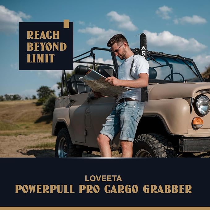 LOVEETA® 6.3 Ft Cargo Grabber Reach Retriever Tool - 2.0 New Upgraded Extendable Pickup Truck Bed Accessories, Multi-Use Truck Bed Reach Tool (Titanium Silver) - 2 Hooks