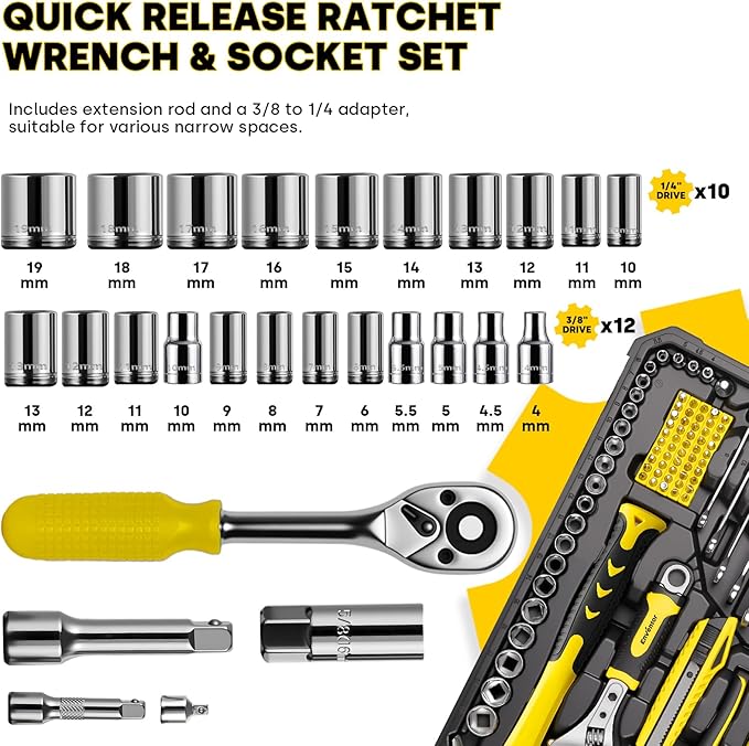 Enventor Home Tool Kit, 220 Piece Hand Tool Kit with Toolbox Storage Case, Basic Household Auto Repair Tool Set for Home Repairs Men Women DIY, Auto Maintenance, General Use, Household Repair Tools