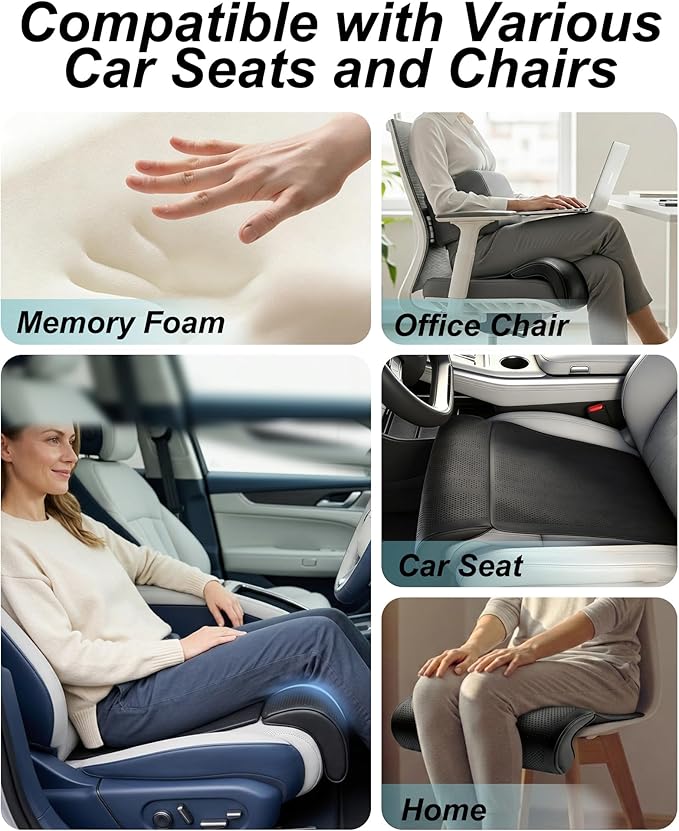 Car Seat Leg Extender Cushion, Memory Foam Under-Thigh Support Car Seat Cover– Breathable PU Leather, Non-Slip Secure Fit for Driver Seat and Office Chair, Ideal for Long Drives & Road Trips