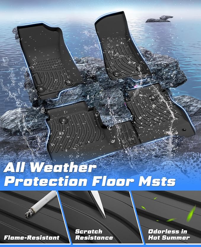 Sunsdrew Floor Mats for Jeep Gladiator 2020-2025 2026, All Weather TPE Rubber Floor Liners for Gladiator Accessories,1st&2nd Row Full Set Car Mats Raised Edge