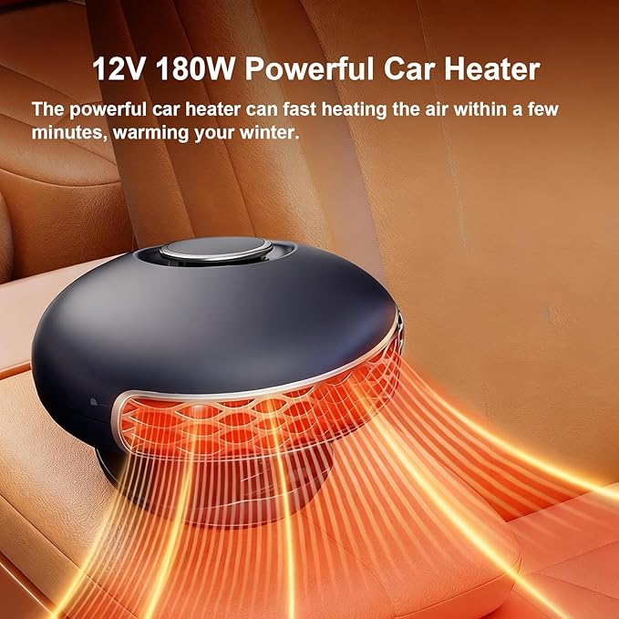 Car Heater, 12V 180W 2IN1 Heating & Cooling Fan, Portable Defroster for Car Windshield, with Plugs in Cigarette Lighter,Fast Heating Defrost Defogger with Suction Holder
