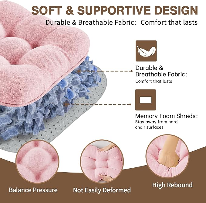 BETU Pink Chair Cushions for Dining Chairs Set of 4,3.5" Thick Kitchen Table Chair Pads with Ties,Non Slip Backing and Covers, Seat Cushion for Dining Room,Bar,Patio Chairs,15.5"X15.5"X3.5",Pink