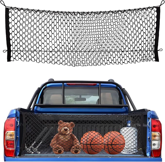 Cargo Net for Pickup Bed, Fit for Ford F150/F250, Chevy Silverado, GMC Sierra, 18"x50" Heavy Duty Elastic Cargo Organizer