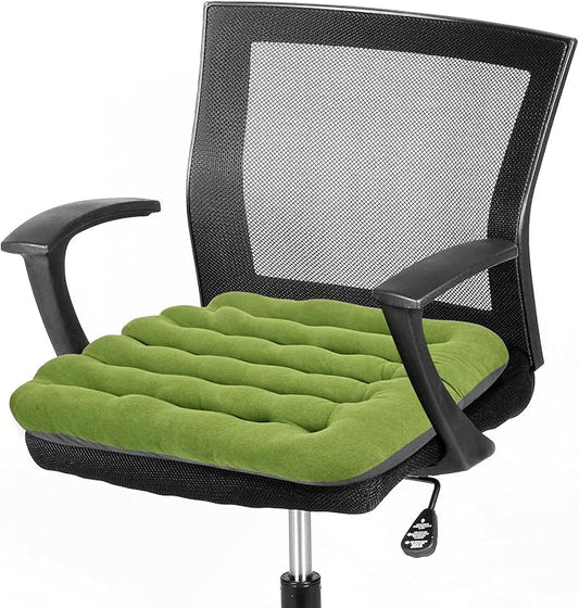 BUYUE Good Support Office Chair Cushion Padded, Soft Velvet Comfortable Non-Slip Seat Cushion for Computer Desk Kitchen Chair (1 Count, Green)