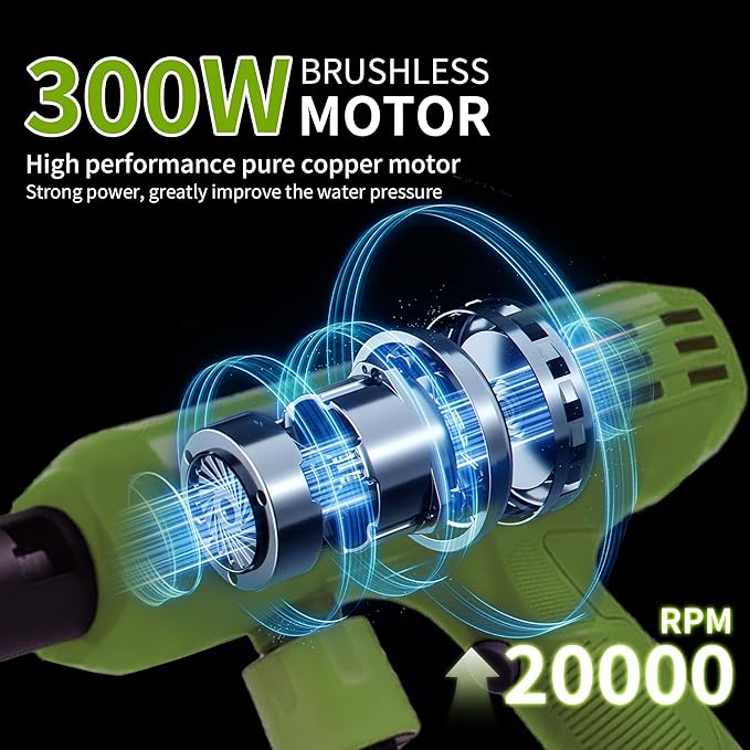 Cordless Pressure Washer,1200PSI Portable Power Washer with 4Ah Battery&Charger,6-in-1 Nozzle,5 Meter Hose,Handheld High-Pressure Car Washer for Cars/Yard/Home/Floor,Green