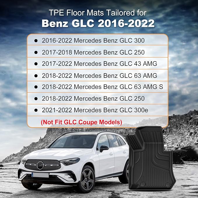 Floor Mats for Mercedes-Benz GLC 300 2016-2022 (Not for Coupe) | Custom Fit All Weather Rubber Floor Liners & Cargo Liner Set, Black