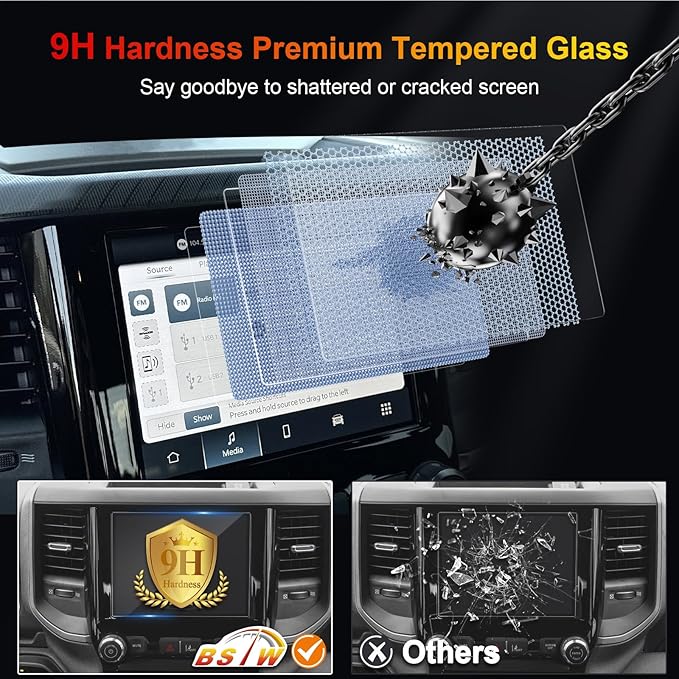 for Ram Screen Protector 8.4 Inch for 2013-2026 Dodge Ram 1500 2500 3500 Uconnect 5 Nav Pickup Truck 8.4-In Display for 2024 Ram 1500 Accessories 9H Tempered Glass Protective Film (Ram 8.4-In HD)