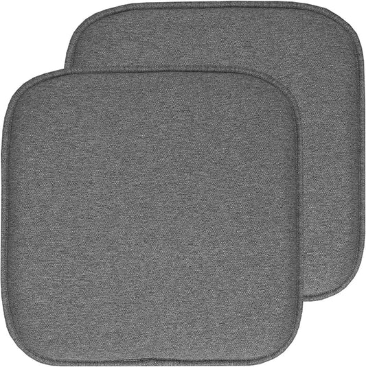 Sweet Home Collection Chair Cushion Memory Foam Pads Honeycomb Pattern Slip Non Skid Rubber Back Rounded Square 16" x 16" Seat Cover, 2 Pack, Charlotte Gray