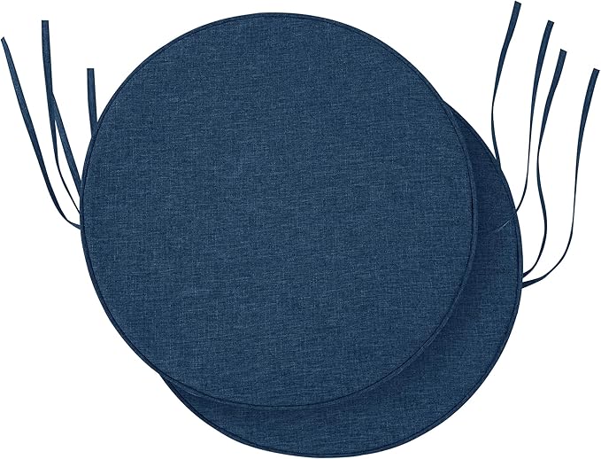 Outdoor Round Chair Cushions 15 Inch, Fade-Resistant & Water-Resistant, Bistro Chair Seat Pads for Porch Garden Balcony Patio Furniture Stools, Non-Slip Bottom, Set of 2, Navy Blue