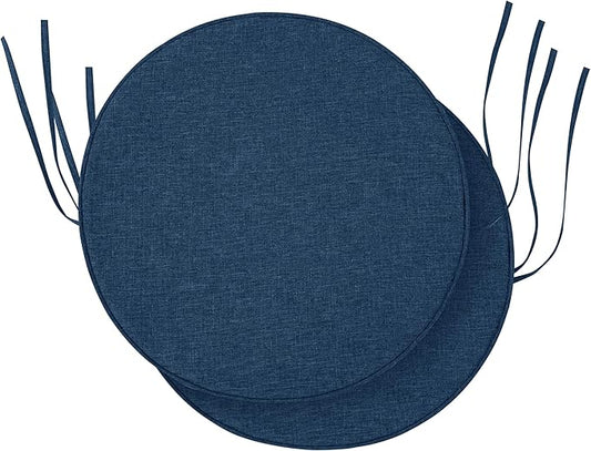 Outdoor Round Chair Cushions 15 Inch, Fade-Resistant & Water-Resistant, Bistro Chair Seat Pads for Porch Garden Balcony Patio Furniture Stools, Non-Slip Bottom, Set of 2, Navy Blue
