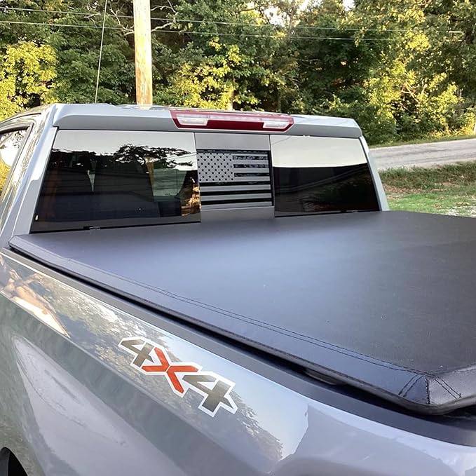 Zxiaochun Rear Middle Window American Flag Decal for Chevy Silverado/GMC Sierra 2019-2022 2023 2024 2025 2026 Back Center Sliding Window USA Flag Vinyl Sticker Exterior Accessories(Matte Black)
