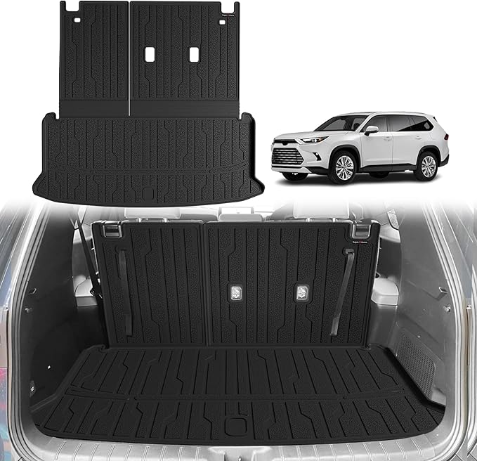 TripleAliners Trunk Mat with Backrest Mat Compatible with Toyota Grand Highlander 2024 2025 2026 All Weather TPE Liners 2 in 1 Accessories Custom Fit TPE Heavy-Duty Covers (Won't Fit Highlander)