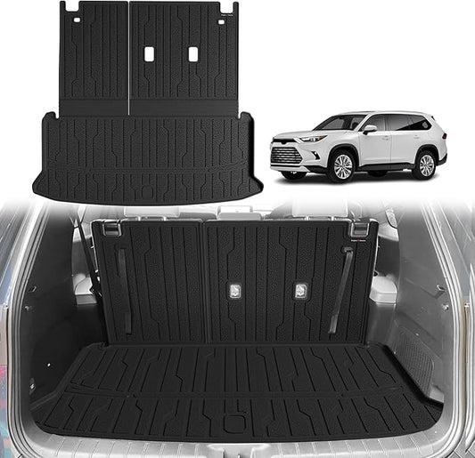 TripleAliners Trunk Mat with Backrest Mat Compatible with Toyota Grand Highlander 2024 2025 2026 All Weather TPE Liners 2 in 1 Accessories Custom Fit TPE Heavy-Duty Covers (Won't Fit Highlander)
