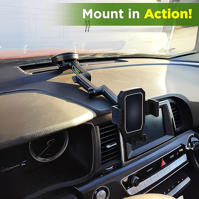 Cell Phone Mount for Truck Phone Holder for Truck Drivers - Heavy Duty Suction Cup + Dashboard Pad, iPhone Holder for Dashboard Window 16.9 inch Long, for iPhone & Samsung, Semi Trucker, Black