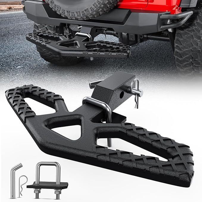 Nilight Tow Hitch Step for 2 Inch Receiver Heavy Duty Steel Universal Rear Bumper Guard Wide Non Slip Trailer Hitch Step Bar with Anti Rattle Stabilizer and 5/8 inch Pin Clip Fits Pickup Truck SUV Van