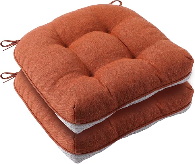 Battilo Chair Cushions Set of 2 for Dining Chairs, Seat Cushions for Kitchen Chairs with Non-Slip Backing, Indoor/Outdoor Waterproof Chair Seat Pads with Ties, 15.5"x15.5"x4", Caramel