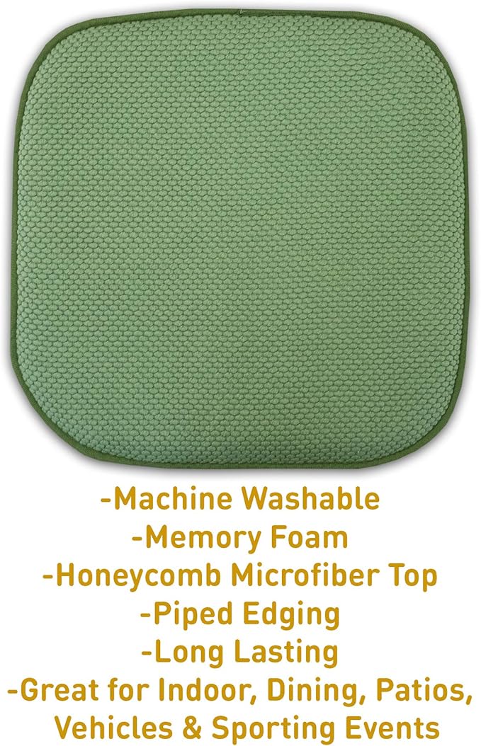 Sweet Home Collection Cushion Memory Foam Chair Pads Honeycomb Nonslip Back Seat Cover 16" x 16", 6 Pack, Green