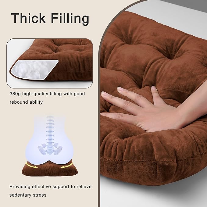 OVOV 1 Pack Chair Cushions for Dining Chairs Soft Seat Cushions for Kitchen Desk Chairs Square Chair Pads with Ties (15.5"x15.5" Coffee)