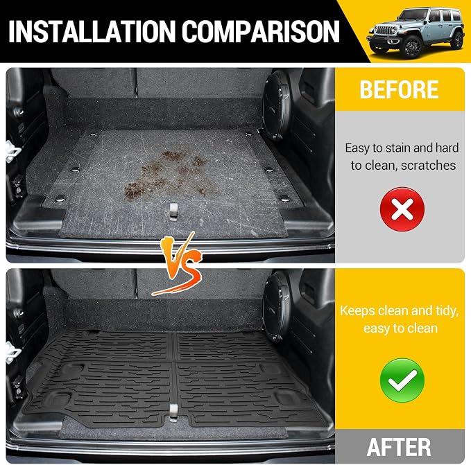 Rear Cargo Mat for 2021-2025 Jeep Wrangler JL 4XE Only Cargo Liners All Weather TPE Protection Anti-Slip Trunk Mat for 2021 2022 2023 2024 2025 Wrangler JL 4XE 4 Door Accessories