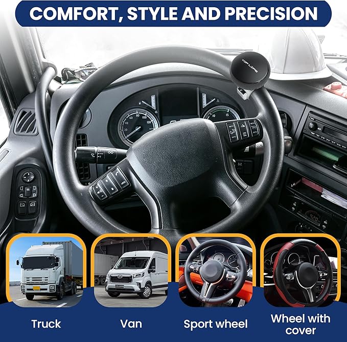 Top Life Truck Steering Wheel Knob - Silicone-Coated for Better Grip - XL Spinner for Thick Wheels - for Heavy Duty, Vans, Pickup Trucks, Semi, Sport Steering Wheels