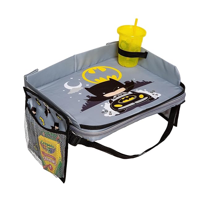 J.L. Childress Warner Bros. 3-IN-1 Kids Travel Tray & Tablet Holder - Car Seat Lap Tray Desk for Toddlers, Road Trip Essentials, Car Seat Activity Table, Travel Accessories - Batman