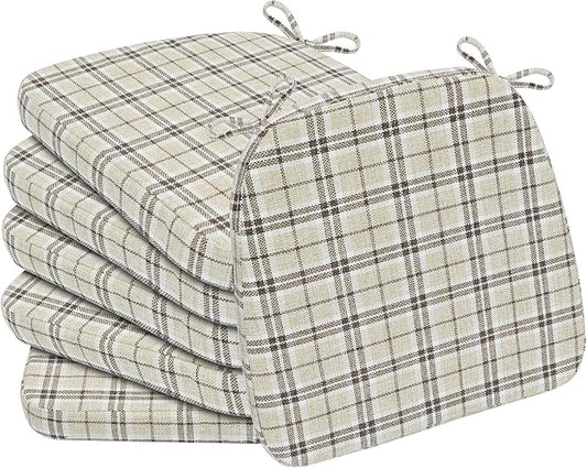 AAAAAcessories D-Shaped Chair Cushions, 2" Thick Dining Chair Pads with Ties and Removable, Machine-Washable Cover, 17" x 16", Set of 6, Yellow Checkered