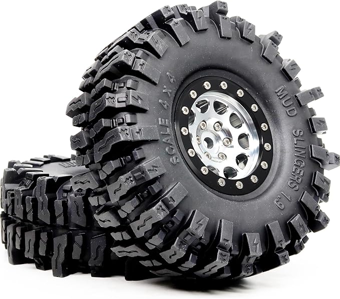 HOBBYSOUL 120mm Tall 1.9 Mud Slingers T8 Tires Tyres Mounted on Aluminum 1.9 Beadlock Wheels for 1/10 RC TRX4 SCX10 Gen8 Upgrades, (4-Pack, HS700570)