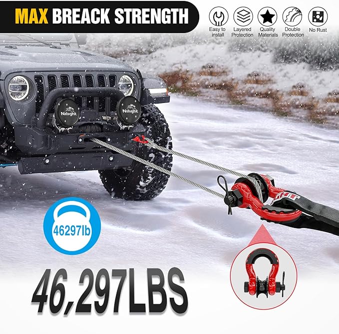 Nilight 3/4" D-Ring Shackle w/Snatch Block (2 Pack) 9,500 lb Working Load, 2-in-1 Heavy‑Duty Towing Pulley w/Isolator for Off‑Road Recovery, Winch Cable & Rope, Truck Jeep ATV UTV Tractor, Red