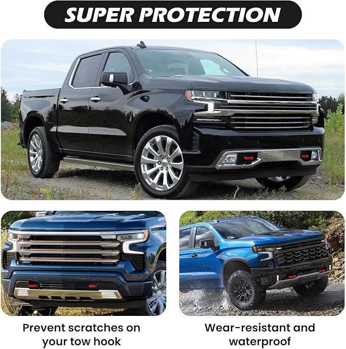Extended Tow Hook Covers for Silverado 1500 2007-2026/GMC Sierra 1500 2007-2019, Front Tow Hooks Covers Compatible with Chevrolet Silverado 1500 Accessories Red (Not fit Verticle Tow Hooks)