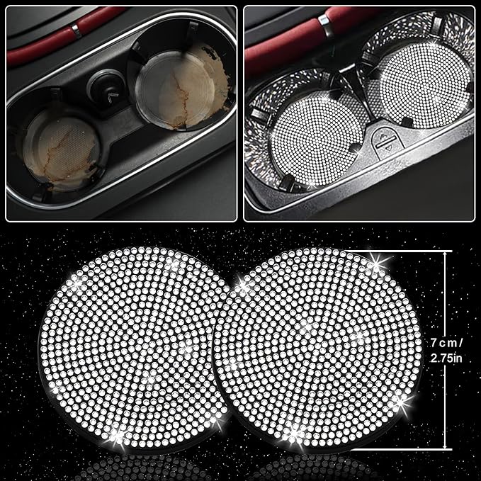 NBTEPEM 8 pcs Bling Car Accessories Set for Women, Steering Wheel Cover, Sparkly Seat Belt Covers, Bling Gear Shift Cover, Universal Fit Most Cars (Silver Diamond)