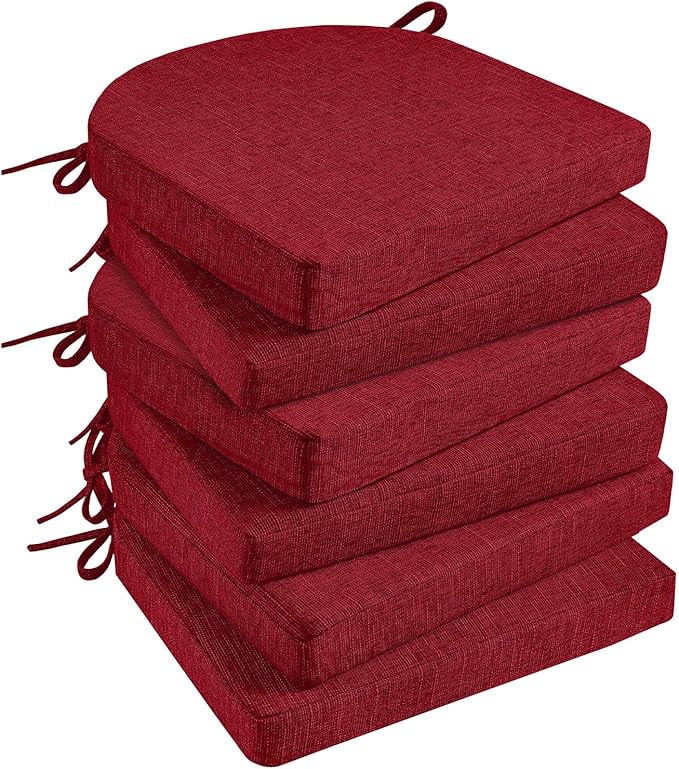 Basic Beyond Chair Cushions for Dining Chairs 6 Pack, Kitchen Chair Cushions with Ties and Non Slip Backing, 16 x 16 inches Chair Pads for Dining Chairs (Red)