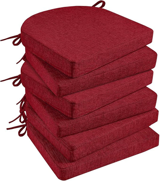 Basic Beyond Chair Cushions for Dining Chairs 6 Pack, Kitchen Chair Cushions with Ties and Non Slip Backing, 16 x 16 inches Chair Pads for Dining Chairs (Red)