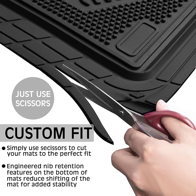 CAR PASS Heavy Duty Rubber Floor Mats Gray Car Mats Full Set with Trunk Cargo Liner - Universal Waterproof Floor Mats for Car SUV Truck, Durable All Weather Automotive Liner Mats (All Black)
