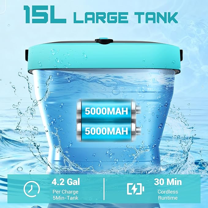 Cordless Washer,Foldable Washer with 4.5Gal Tank 10FT Hose