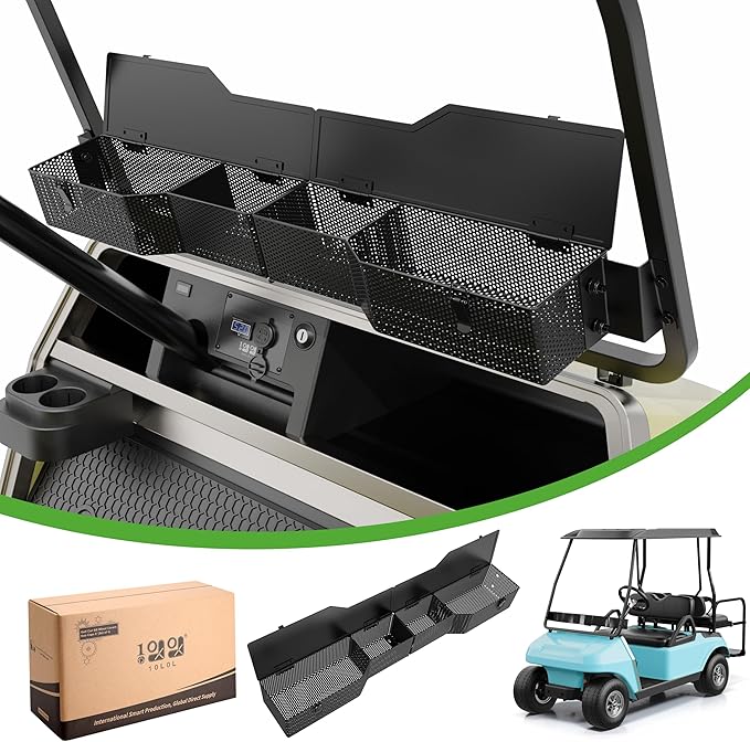 10L0L Golf Cart Front Inner Storage Basket with Cover for Club Car DS 2000-Up Models - Dashboard Organizer, Durable Storage Solution for Golf Cart Accessories