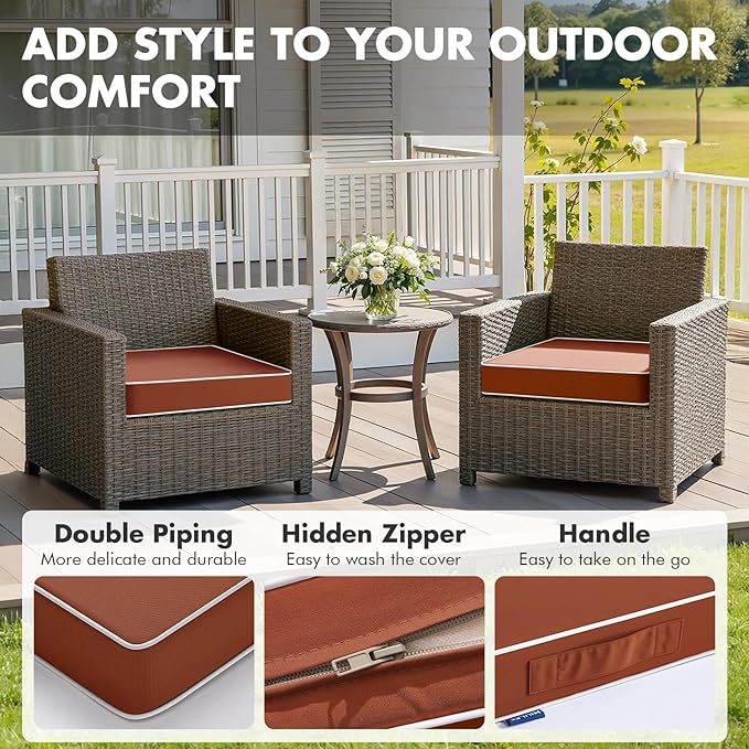 MIULEE Rust 18.5 x 16 x 3 Outdoor Chair Cushions Waterproof Patio Chair Cushions with Adjustable Straps Set of 2 for Patio Furniture 3-Year Color Fastness Garden Sofa Couch