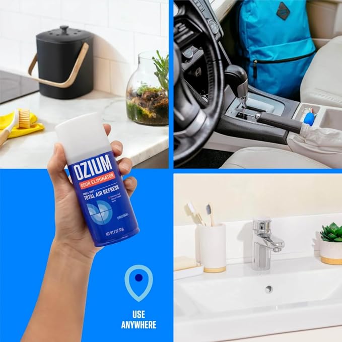 Ozium Air Sanitizer, 2 oz Car Fogger: Single-Shot Smoke Odor Eliminator & Car Air Freshener (Original+That New Car Smell+Carbon Black, 3 Pack Variety)