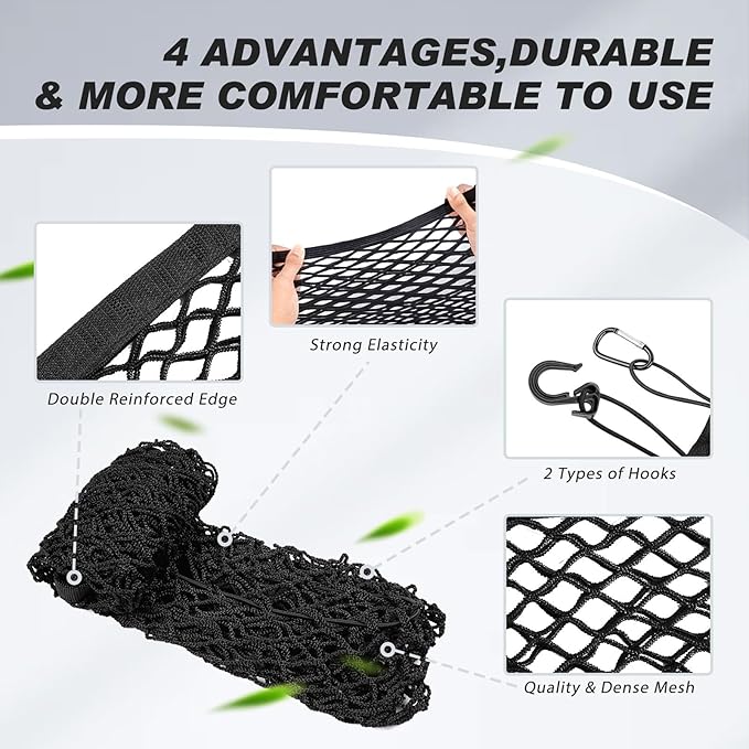 Cargo Net for Jeep Grand Cherokee 2011-2021, Karltys Trunk Net for Grand Cherokee Accessories Envelope Style Netting with Metal Hooks, Highly Elastic Trunk Cargo Organizer and Storage for Cherokee