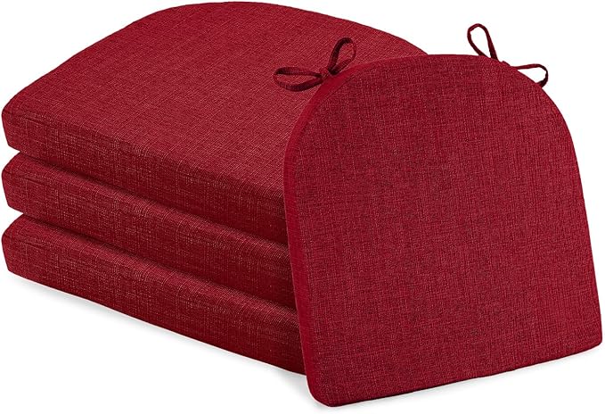 Basic Beyond Chair Cushions for Dining Chairs 4 Pack, Kitchen Chair Cushions with Ties and Non Slip Backing, 16 x 16 inches Chair Pads for Dining Chairs (Red)