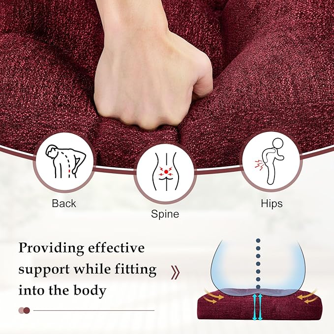downluxe Chair Cushions for Dining Chairs 4 Pack, Tufted Indoor Chair Pads with Non-Slip Bottom, U-Shaped Kitchen Chair Cushions, 18"x18"x4", Burgundy