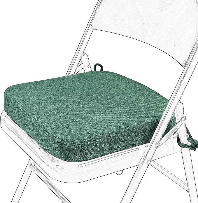 SINOSSO Memory Foam Chair Cushion for Folding Chair 1 Pcs, Thickened 2" Square Kitchen Chair Pad with Ties, Indoor Non-Slip Dining Chair Seat Cushion (1 Piece, Green)